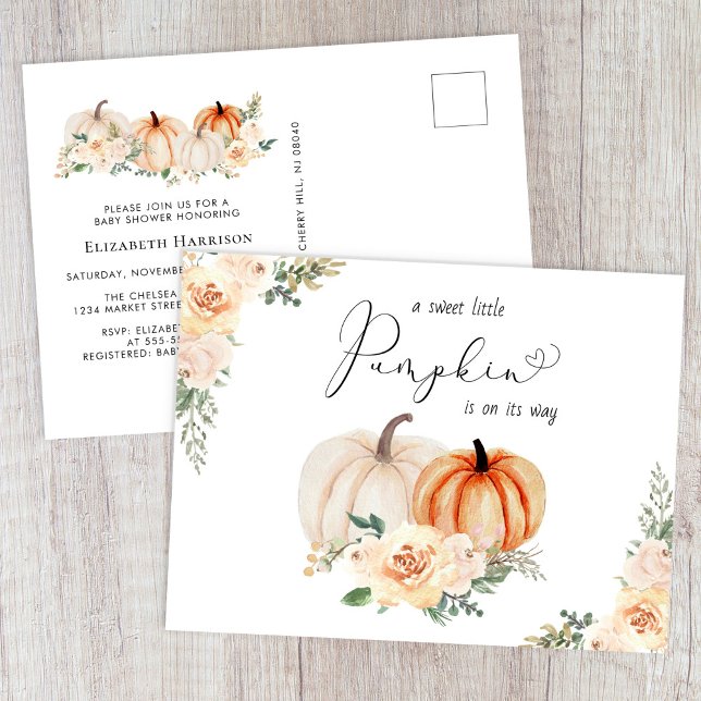 Elegant Pumpkin Floral Watercolor Baby Shower Invitation Postcard (Creator Uploaded)