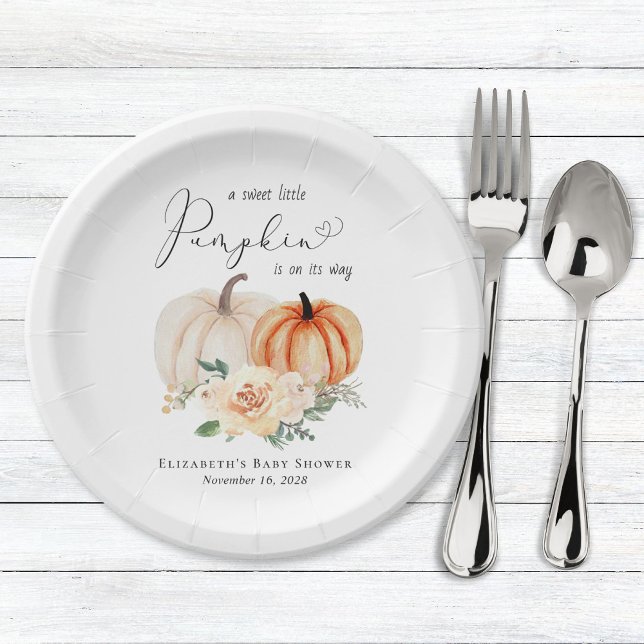 Elegant Pumpkin Floral Watercolor Baby Shower Paper Plate (Creator Uploaded)