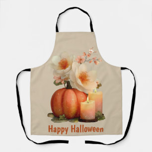 Elegant Pumpkin & Flowers Halloween Apron