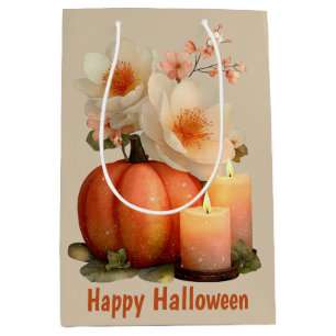 Elegant Pumpkin & Flowers Halloween Medium Gift Bag