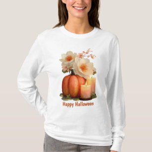 Elegant Pumpkin & Flowers Halloween T-Shirt