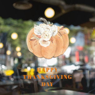 Elegant Pumpkin & Flowers Happy Thanksgiving Day