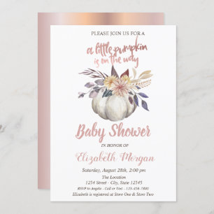 Elegant Pumpkin,Flowers Rose Gold Baby Shower Invitation