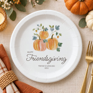 Elegant Pumpkin Friendsgiving Paper Plate