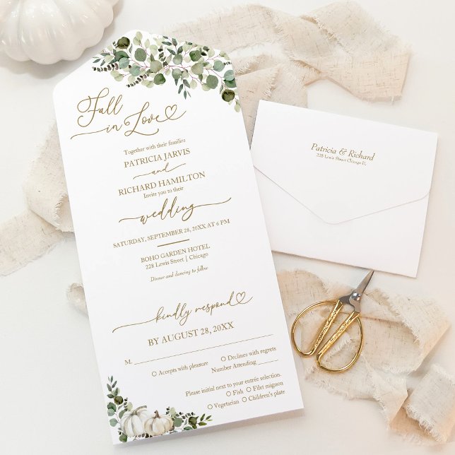Elegant Pumpkin Greenery Fall All in One Wedding Invitation (Creator Uploaded)