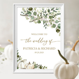 Elegant Pumpkin Greenery Fall Wedding Welcome Sign