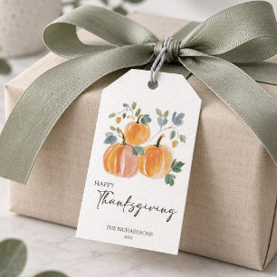 Elegant Pumpkin Happy Thanksgiving Custom Gift Tags