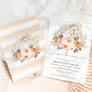 Elegant Pumpkin Pastel Fall Flowers Baby Shower Invitation