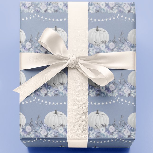 Elegant Pumpkin Pattern | Dusty Blue Wrapping Paper (Creator Uploaded)