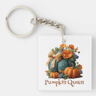 Elegant Pumpkin Queen Floral Halloween Art Key Ring