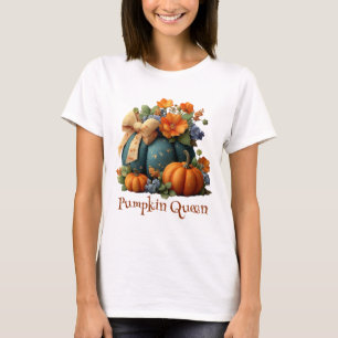 Elegant Pumpkin Queen Floral Halloween Art T-Shirt