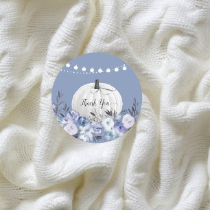 Elegant Pumpkin Thank You Dusty Blue Classic Round Sticker