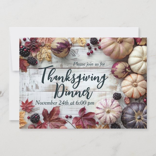 Elegant Pumpkin Thanksgiving Dinner Invitation (Front)
