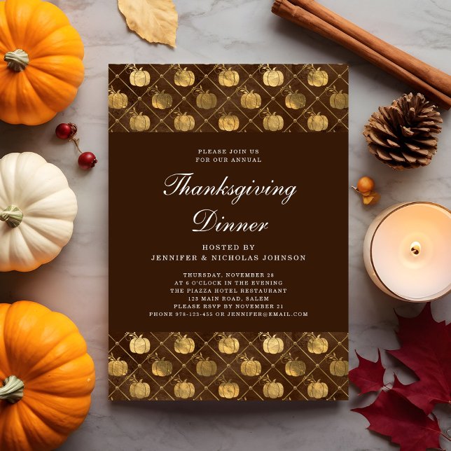 Elegant Pumpkin Thanksgiving Dinner Party  Invitation (Elegant Pumpkin Thanksgiving Dinner Party Invitation)