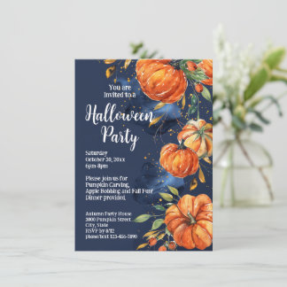 Elegant Pumpkin Watercolor Halloween Party Invitation