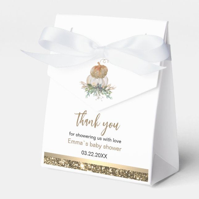 Elegant Pumpkin White and Gold Thank You  Favour Box (Front Side)