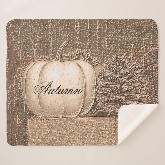 Elegant Pumpkin White Gold Metallic Fall Country Sherpa Blanket (Front (Horizontal))