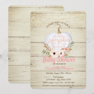 Elegant Pumpkin, Wood Texture,Floral Baby Shower Invitation