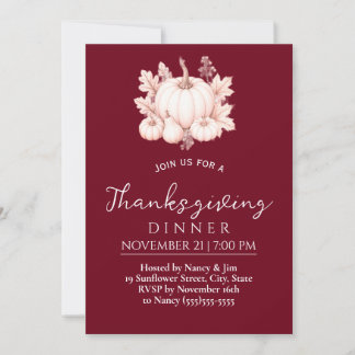 Elegant Pumpkins and Leaves Thanksgiving Dinner Invitation