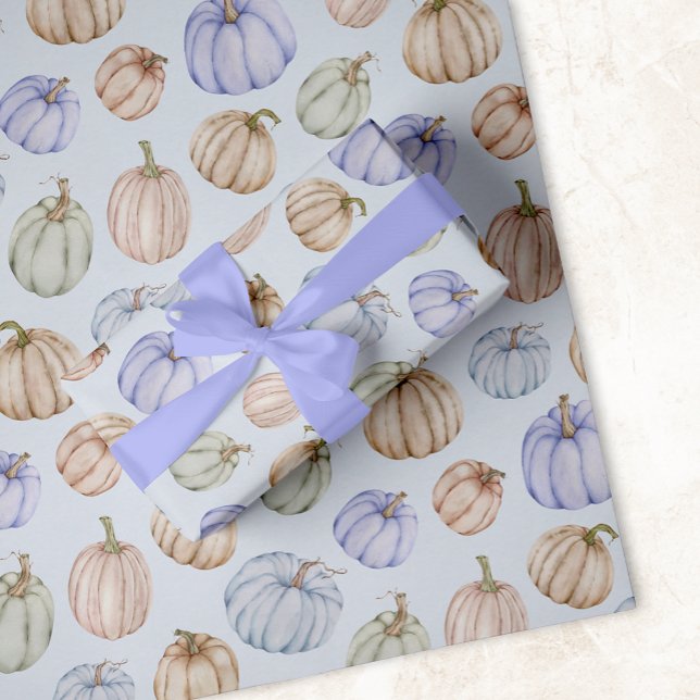 Elegant Pumpkins Blue Boy Baby Shower Wrapping Paper Sheet (Custom blue pumpkins wrapping paper sheets at PartyInvitationShop.com)