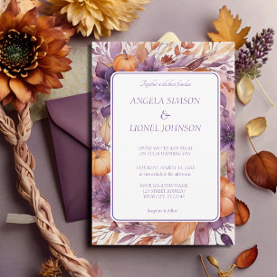 Elegant Pumpkins Purple Flowers Wedding Invitation