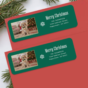 Elegant Puppy Bow Santa Hat Dog Photo Christmas Return Address Label