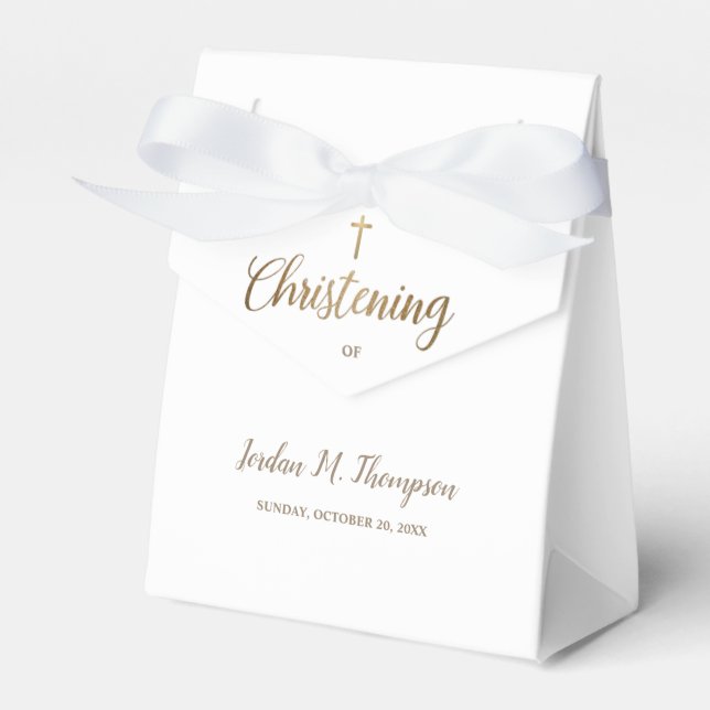 Elegant Pure White Gold cross Custom Christening Favour Box (Front Side)