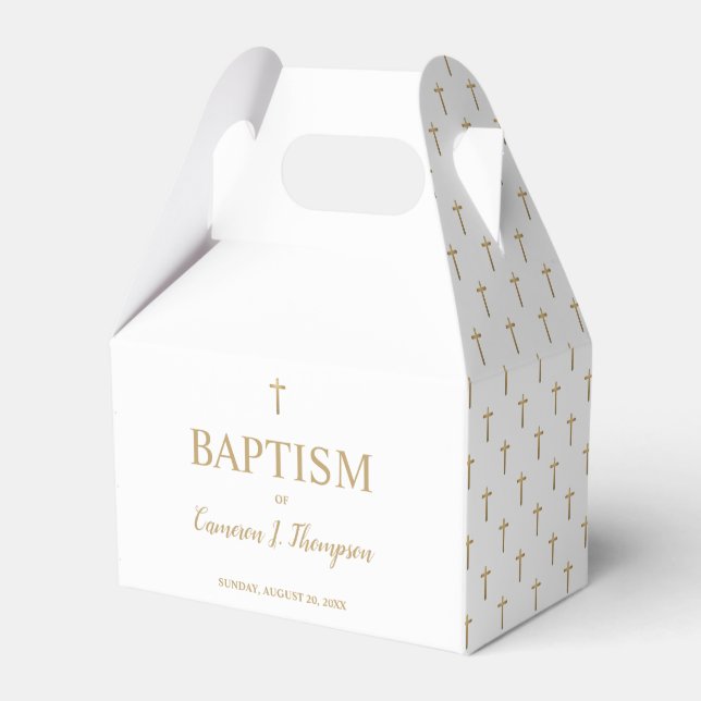 Elegant pure white Gold gross pattern Baby Baptism Favour Box (Front Side)
