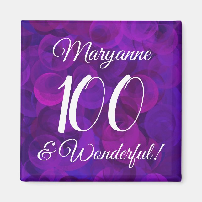 Elegant Purple 100 and Wonderful Birthday Magnet (Front)