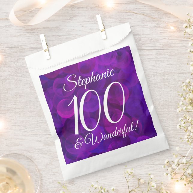 Elegant Purple 100 and Wonderful Birthday Party Favour Bag (Clipped)