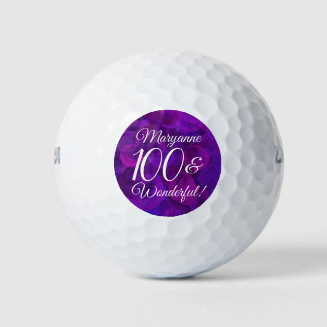 Elegant Purple 100 and Wonderful Birthday Party Golf Balls (Front)