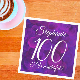 Elegant Purple 100 and Wonderful Birthday Party Napkin
