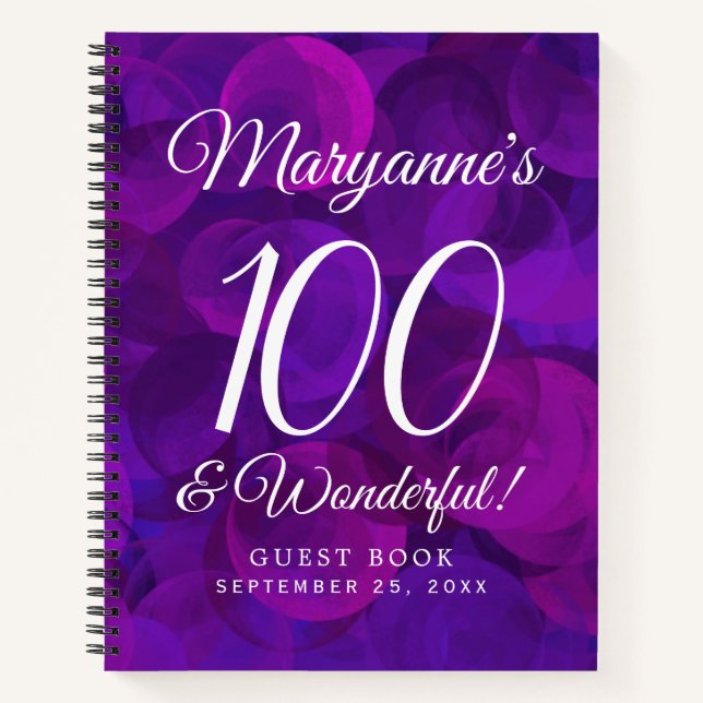 Elegant Purple 100 and Wonderful Birthday Party Notebook (Front)