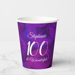 Elegant Purple 100 and Wonderful Birthday Party Paper Cups
