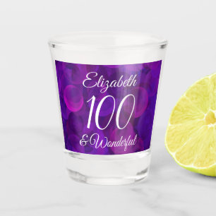 Elegant Purple 100 and Wonderful Birthday Party Shot Glass