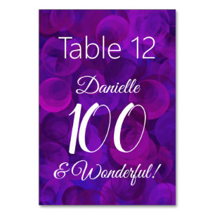 Elegant Purple 100 and Wonderful Birthday Party Table Number