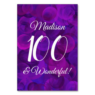Elegant Purple 100 and Wonderful Birthday Party Table Number