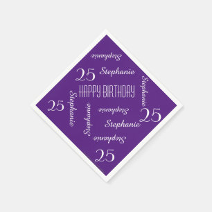 Elegant Purple 25th Birthday Party Name paper Napkin
