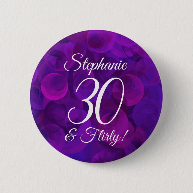 Elegant Purple 30 and Flirty Birthday Party 6 Cm Round Badge (Front)