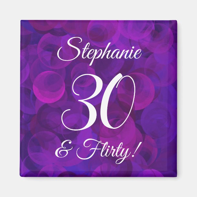 Elegant Purple 30 and Flirty Birthday Party Magnet (Front)