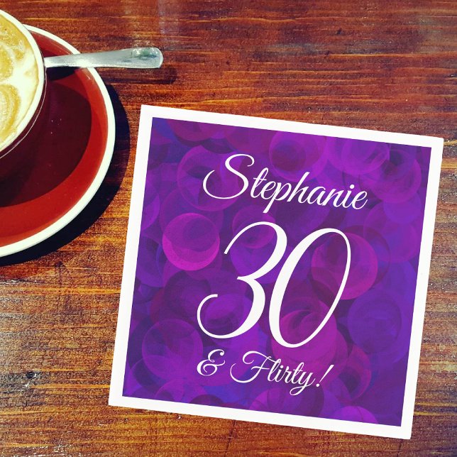 Elegant Purple 30 and Flirty Birthday Party Napkin (Creator Uploaded)