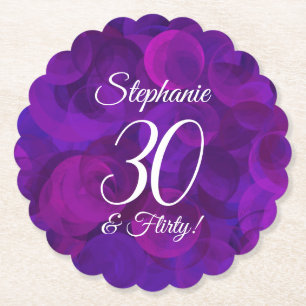 Elegant Purple 30 and Flirty Birthday Party Paper Coaster