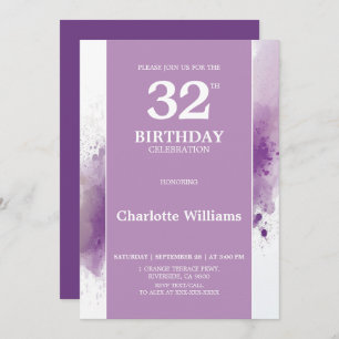 Elegant Purple 32nd Birthday Celebration Invitation