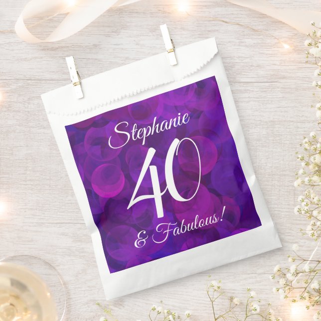 Elegant Purple 40 and Fabulous Birthday Party Favour Bag (Clipped)