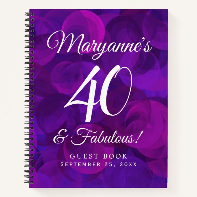 Elegant Purple 40 and Fabulous Birthday Party Notebook (Front)