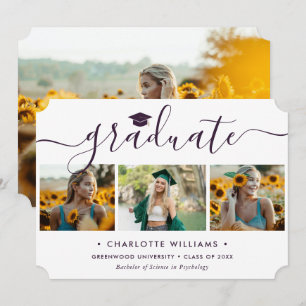 Elegant Purple 4 Photo Graduation Announcement
