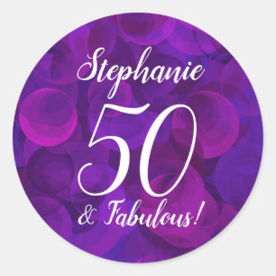 Elegant Purple 50 and Fabulous Birthday Favour Classic Round Sticker