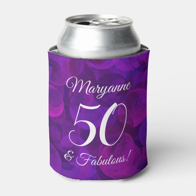 Elegant Purple 50 and Fabulous Birthday Party Can Cooler (Can Front)
