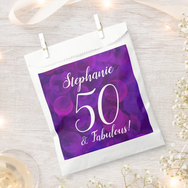 Elegant Purple 50 and Fabulous Birthday Party  Favour Bag (Clipped)