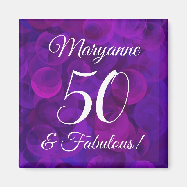 Elegant Purple 50 and Fabulous Birthday Party Magnet (Front)